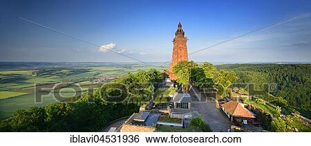Kyffhäuser monument, at back the Goldene Aue, near Bad Frankenhausen, Thuringia, Germany, Europe View Large Photo Image Stock Photograph - Kyffhäuser monument, at back the Goldene Aue, near Bad Frankenhausen, Thuringia, Germany, Europe. Fotosearch