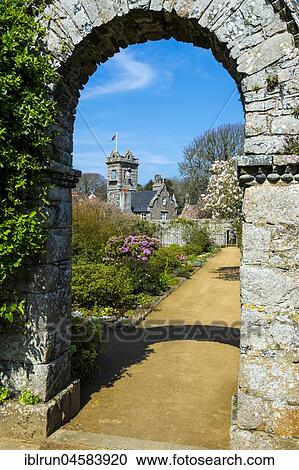 Stock Image - La Seigneurie gardens with historic house, Sark Island, Channel Islands, Great Britain. Fotosearch