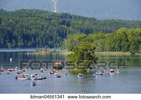 Stock Image - Lake procession on Corpus Christi, Corpus Christi procession, Jakobsinsel, Staffelsee, Seehausen am Staffelsee, The Blue Land, Upper Bavaria, Bavaria, Germany, Europe. Fotosearch