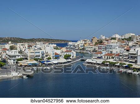 Stock Photograph - Lake Voulismeni in Agios Nikolaos, Crete, Greece, Europe. Fotosearch