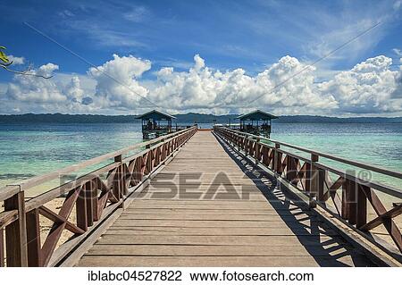 Stock Image - Landing stage, Arborek Island, Raja-Ampat, Western New Guinea, Indonesia, Asia. Fotosearch
