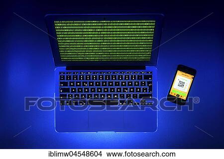 Laptop, symbolic image, cybercrime, computer Crime, computer hacker, data security, quick response QR code on smartphone View Large Photo Image Picture - Laptop, symbolic image, cybercrime, computer Crime, computer hacker, data security, quick response QR code on smartphone. Fotosearch