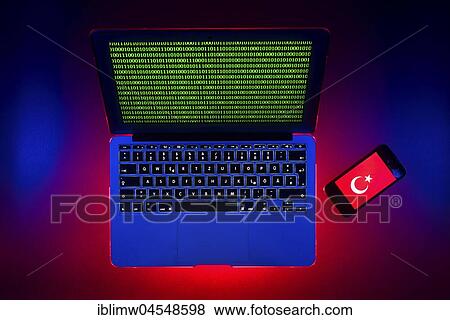 Laptop, symbolic image, cybercrime, computer crime, computer hacker, data security, Turkish flag on smartphone View Large Photo Image Stock Photo - Laptop, symbolic image, cybercrime, computer crime, computer hacker, data security, Turkish flag on smartphone. Fotosearch