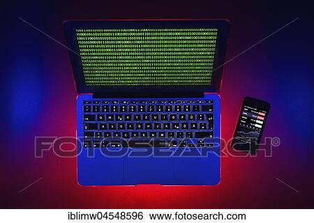 Stock Photograph - Laptop, symbolic image, cybercrime, computer Crime, computer hacker, data security, financial fraud, stock prices on smartphone. Fotosearch