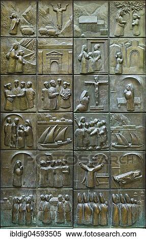Stock Photography - Life of Blessed Osanna of Cattaro depicted on the doors of Saint Mary's church, Kotor, Monte, Europe. Fotosearch