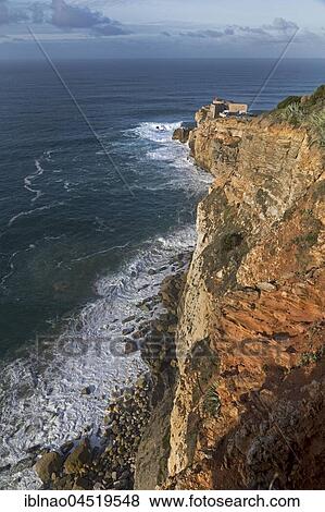 Stock Photo - Lighthouse Farol de Nazare, Nazare, Portugal, Europe. Fotosearch
