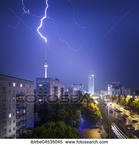 Lightning striking in the TV Tower Berlin, Berlin, Germany, Europe View Large Photo Image Stock Photography - Lightning striking in the TV Tower Berlin, Berlin, Germany, Europe. Fotosearch