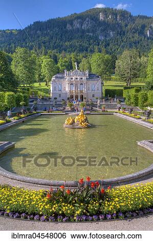 Linderhof Palace with fountain, Ettal, Upper Bavaria, Bavaria, Germany, Europe View Large Photo Image Stock Photograph - Linderhof Palace with fountain, Ettal, Upper Bavaria, Bavaria, Germany, Europe. Fotosearch