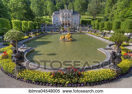 Stock Photography - Linderhof Palace with fountain, Ettal, Upper Bavaria, Bavaria, Germany, Europe. Fotosearch