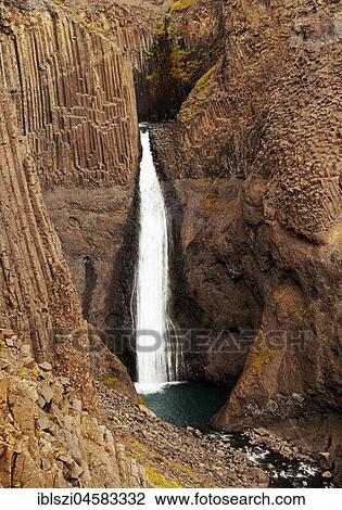 Litlanesfoss waterfall at Hengifoss, East Island View Large Photo Image Stock Image - Litlanesfoss waterfall at Hengifoss, East Island. Fotosearch