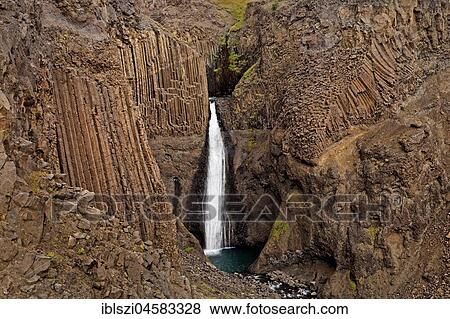 Litlanesfoss waterfall at Hengifoss, East Island View Large Photo Image Stock Photo - Litlanesfoss waterfall at Hengifoss, East Island. Fotosearch
