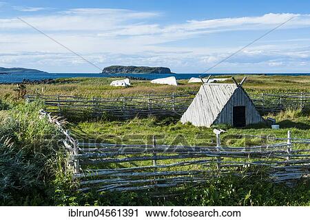 Stock Image - Little hut, Norstead Viking Village, reconstruction of a Viking Age settlement, Newfoundland, Canada, North America. Fotosearch