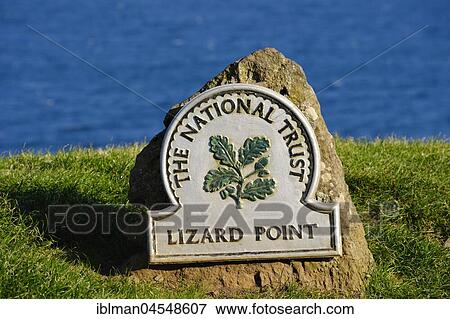 Stock Photo - Lizard Point, National Trust plaque, Lizard Peninsula, Cornwall, England, United Kingdom, Europe. Fotosearch