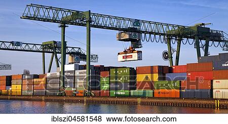 Loading bridges with containers, Port, Dortmund, Ruhr area, North Rhine-Westphalia, Germany, Europe View Large Photo Image Stock Photo - Loading bridges with containers, Port, Dortmund, Ruhr area, North Rhine-Westphalia, Germany, Europe. Fotosearch