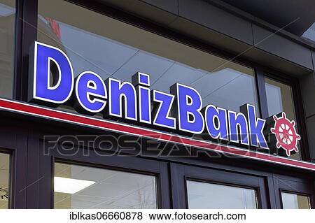 Stock Photo - Logo of DenizBank AG at the Düsseldorf branch, North Rhine-Westphalia, Germany, Europe. Fotosearch