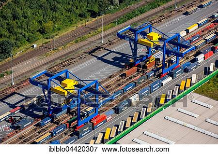Logport III, container terminals with gantry cranes, Duisburg, Ruhr district, North Rhine-Westphalia, Germany, Europe View Large Photo Image Stock Photo - Logport III, container terminals with gantry cranes, Duisburg, Ruhr district, North Rhine-Westphalia, Germany, Europe. Fotosearch