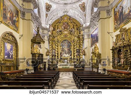 Stock Photo - Longhouse, high altar, Iglesia de San Jorge in the Hospital de la Santa Caridad, Seville, Andalusia, Spain, Europe. Fotosearch