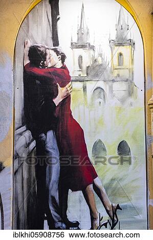 Lovers, wall painting under the Charles Bridge, Hradcany suburb, Prague, Czech Republic, Europe View Large Photo Image Stock Photograph - Lovers, wall painting under the Charles Bridge, Hradcany suburb, Prague, Czech Republic, Europe. Fotosearch