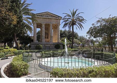 Stock Photo - Lower Barracca Garden with Greek Temple, Monument to Sir Alexander Ball, Valletta, Malta, Europe. Fotosearch