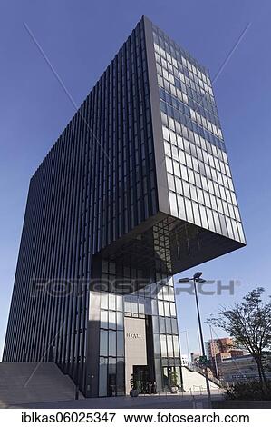 Stock Photo - Luxury Hotel Hyatt Regency Düsseldorf, JSK Architects, Media Harbour Düsseldorf, North Rhine-Westphalia, Germany, Europe. Fotosearch