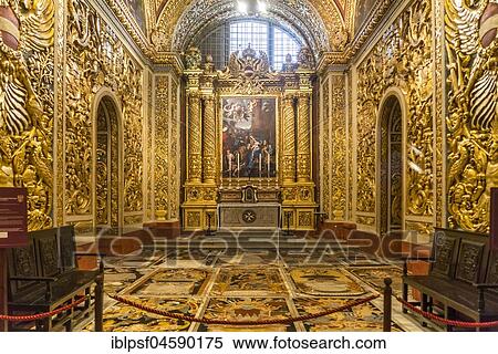 Magnificent chapel, interior of the Roman Catholic St. John's Co-Cathedral, Valletta, Malta, Europe View Large Photo Image Stock Photography - Magnificent chapel, interior of the Roman Catholic St. John's Co-Cathedral, Valletta, Malta, Europe. Fotosearch