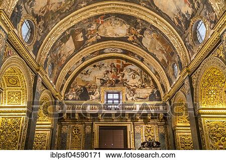Magnificent interior with ceiling painting, Roman Catholic St. John's Co-Cathedral, Valletta, Malta, Europe View Large Photo Image Stock Image - Magnificent interior with ceiling painting, Roman Catholic St. John's Co-Cathedral, Valletta, Malta, Europe. Fotosearch