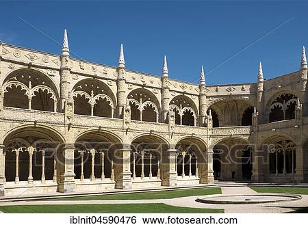 Stock Photograph - Magnificent Manuelian cloister, Hieronymite monastery, Mosteiro dos Jerónimos, UNESCO World Heritage Site, Belém, Lisbon, Portugal, Europe. Fotosearch