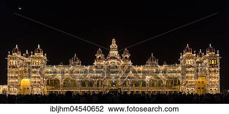 Stock Image - Maharaja Palace Amba Vilas, illuminated at night, Mysuru, Karnataka, India, Asia. Fotosearch