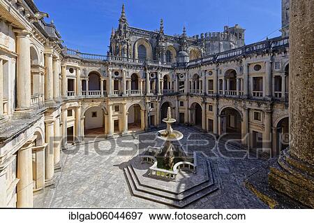 Main cloister and fountain, Castle and Convent of the Order of Christ, Tomar, Santarem district, Portugal, Europe View Large Photo Image Stock Photo - Main cloister and fountain, Castle and Convent of the Order of Christ, Tomar, Santarem district, Portugal, Europe. Fotosearch
