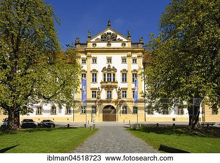 Stock Image - Main facade of the residence of Ellingen, Deutschordensschloss, Ellingen, Franconian lakeland, Altmuehltal natural preserve, Middle Franconia, Franconia, Bavaria, Germany, Europe. Fotosearch