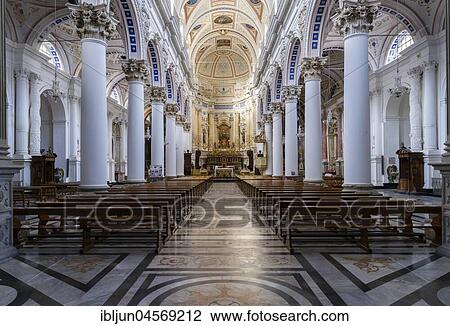 Stock Image - Main nave, Cathedral Duomo di San Pietro, Baroque, Modica, Monti Iblei, Val di Noto, UNESCO World Heritage Site, Provincia di Ragusa, Sicily, Italy, Europe. Fotosearch