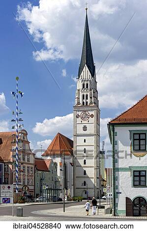 Main square mit maypole, parish church St. Johannes Baptist, Pfaffenhofen, Upper Bavaria, Bavaria, Germany, Europe View Large Photo Image Stock Image - Main square mit maypole, parish church St. Johannes Baptist, Pfaffenhofen, Upper Bavaria, Bavaria, Germany, Europe. Fotosearch