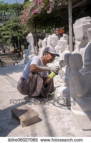 Man makes white Buddhist statues, Mandalay, Myanmar, Asia View Large Photo Image Stock Photography - Man makes white Buddhist statues, Mandalay, Myanmar, Asia. Fotosearch