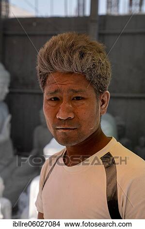 Man with white rock dust on face, Mandalay, Myanmar, Asia View Large Photo Image Picture - Man with white rock dust on face, Mandalay, Myanmar, Asia. Fotosearch