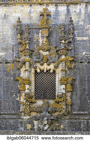Stock Photography - Manueline Window or Janela do Capitulo symbolizing the Tree of Life, Detail, Castle and Convent of the Order of Christ, Tomar, Santarem district, Portugal, Europe. Fotosearch
