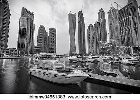 Marina in front of skyscrapers, Dubai Marina, Dubai, United Arab Emirates, Asia View Large Photo Image Stock Image - Marina in front of skyscrapers, Dubai Marina, Dubai, United Arab Emirates, Asia. Fotosearch