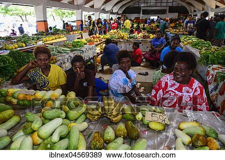 Stock Photo - Market stall with vegetables for sale, market in Port Vila, Island of Efate, Vanuatu, South Sea, Oceania. Fotosearch