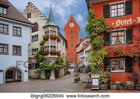 Marketplace with Obertor in the old town, Meersburg, Lake Constance, Upper Swabian Baroque Street, Baden-Württemberg, Germany, Europe View Large Photo Image Stock Photography - Marketplace with Obertor in the old town, Meersburg, Lake Constance, Upper Swabian Baroque Street, Baden-Württemberg, Germany, Europe. Fotosearch