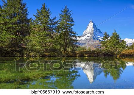 Stock Photo - Matterhorn and mountain lake, Valais, Switzerland, Europe. Fotosearch