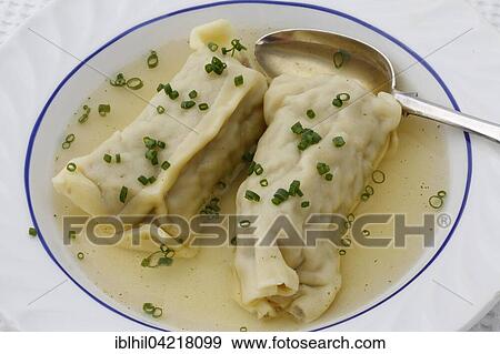 Stock Photo - Maultaschen soup, Swabian ravioli soup, Swabian speciality. Fotosearch