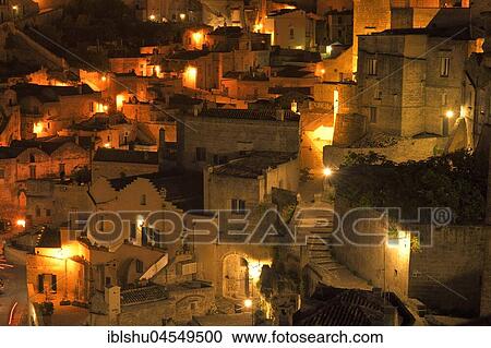 Stock Image - Medieval Old Town, Sassi di Matera, UNESCO Cultural Capital 2019, Matera, Province of Basilicata, Italy, Europe. Fotosearch