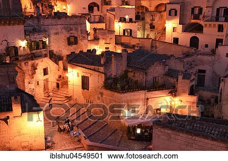 Stock Image - Medieval Old Town, Sassi di Matera, UNESCO Cultural Capital 2019, Matera, Province of Basilicata, Italy, Europe. Fotosearch