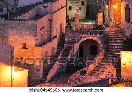 Stock Photography - Medieval Old Town, Sassi di Matera, UNESCO Cultural Capital 2019, Matera, Province of Basilicata, Italy, Europe. Fotosearch