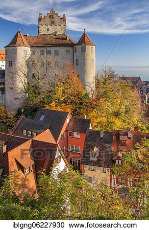 Stock Image - Meersburg Castle above the old town, Meersburg, Lake Constance, Upper Swabian Baroque Road, Baden-Württemberg, Germany, Europe. Fotosearch