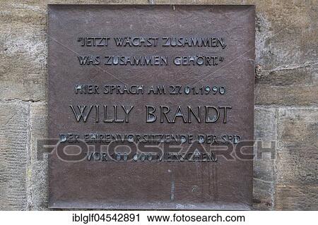 Memorial plaque for the visit of Willy Brandt at the main market, Gotha, Thuringia, Germany, Europe View Large Photo Image Stock Image - Memorial plaque for the visit of Willy Brandt at the main market, Gotha, Thuringia, Germany, Europe. Fotosearch