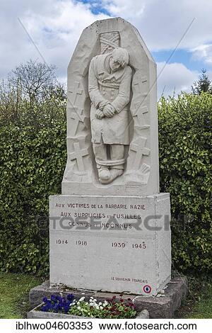 Stock Image - Memorial stone for the tortured and shot victims, First and Second World War, military cemetery, Verdun, France, Europe. Fotosearch