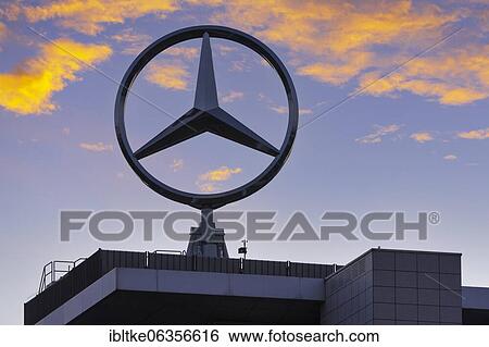 Stock Photograph - Mercedes star on Mercedes Benz building in Stuttgart-Untertürkheim, Baden-Württemberg, Germany, Europe. Fotosearch