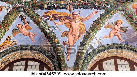 Mercury, Loggia of Cupid and Psyche, fresco by Giulio Romano, Villa Farnesina, Rome, Lazio, Italy, Europe View Large Photo Image Stock Photo - Mercury, Loggia of Cupid and Psyche, fresco by Giulio Romano, Villa Farnesina, Rome, Lazio, Italy, Europe. Fotosearch