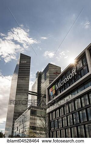 Microsoft Germany, corporate head office, at back Highlight Towers with IBM and Fujitsu headquarters, Schwabing, Munich, Bavaria, Germany, Europe View Large Photo Image Picture - Microsoft Germany, corporate head office, at back Highlight Towers with IBM and Fujitsu headquarters, Schwabing, Munich, Bavaria, Germany, Europe. Fotosearch