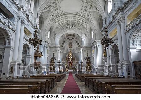 Stock Image - Middle nave with main altar, new parish church St. Margaret, St. Margaret's Church, Sendling, Munich, Bavaria, Germany, Europe. Fotosearch